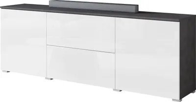 Produktbild von MIRJAN24 TV-Lowboard Vera 180, TV-Schrank mit zwei Drehtüren und zwei Schubladen (Farbe: Matera / Weiß Hochglanz, ohne Beleuchtung)