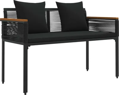 Image de vidaXL Banc d'extérieur avec coussins Noir 117 x 54 x 74,5 cm Poly-Rotin