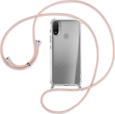 Produktbild von Handykette Backcover-Schutzhülle mit Band (Metall silberfarben) für Motorola Moto E20 (XT2155) - roségold
