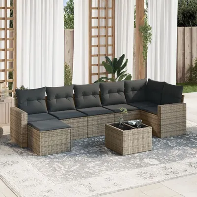 Produktbild von CLORIS 8-tlg. Garten-Sofagarnitur - mit Kissen - Grau Poly Rattan - Gartenmöbelgarnituren LL0000257417