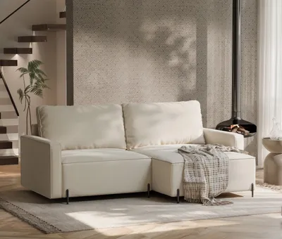 Produktbild von IDOHOME-Polsterecksofa LEO mit Schlaffunktion und Bettkasten 229 cm Beige Rechtsseitige Polsterecke Schlafsofa 135x204 cm Monolith 02