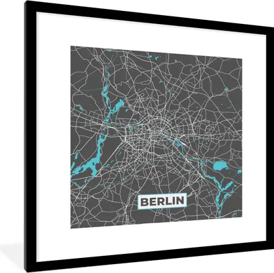 Produktbild von MuchoWow® Gerahmtes Poster Deutschland - Blau - Berlin - Stadtplan - Karte 40x40 cm - Poster mit Schwarzem Bilderrahmen Wandposter Rahmen Foto Bilder - Poster - Plakat im Rahmen