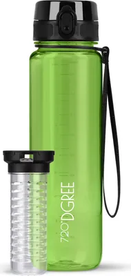 Produktbild von uberBottle crystalClear Trinkflasche mit Fruchtbehälter 1000ml / Apple Green/ 720DGREE