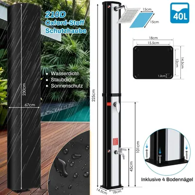 Produktbild von Solar-Dusche - Duscharmatur - Duschpaneel - Camping-Dusche - Solardusche - 40-Liter-Solardusche
