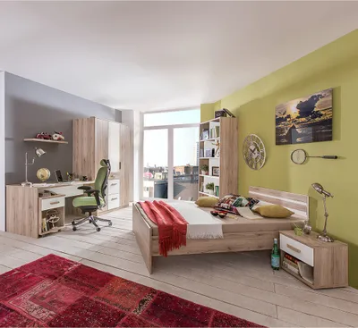 Produktbild von Jugendzimmer Set 7-teilig mit 90x200 cm Bett in Eiche mit weiß CANTON-43