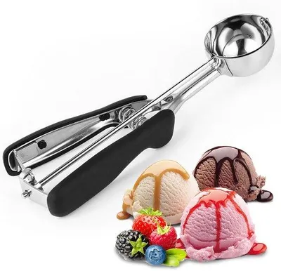 Produktbild von Unyqoos® Eisportionierer aus 304 Edelstahl – lebensmittelechter Eislöffel, ergonomisch & spülmaschinenfest für Eis, Keksteig und Melonenkugeln