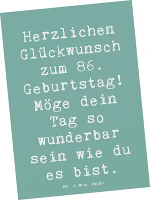 Produktbild von Mr. & Mrs. Panda Postkarte Spruch 86. Geburtstag - Meeresbrise - Geschenk, Ehrentag feiern, Glückwünsche, Grußkarte, Jubiläum, Postkarten, Alter, Happy Birthday