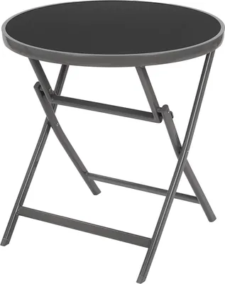 Produktbild von BRUBAKER Beistelltisch oder Esstisch Milano - Glastisch rund klappbar als Gartentisch - 70 cm Ø - Aluminium - Wetterfest - Silbergrau