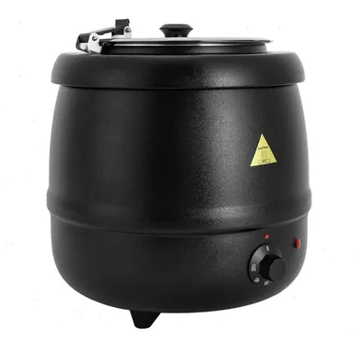 Produktbild von Elektrischer Suppenwärmer 10 L - Rundes Suppentopfgerät - Gusseisen & Edelstahl - Thermostat 35–80°C - 35×38 cm - EU-Stecker - Schwarz