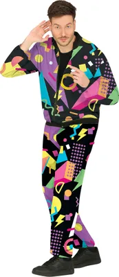 Produktbild von 80's Karneval Anzug Bunte Retro Party Kleidung Neon Look Erwachsene 90er Jahre Fashion Festival, Größe: 48 - 50 (M) Farbe: Mehrfarbig