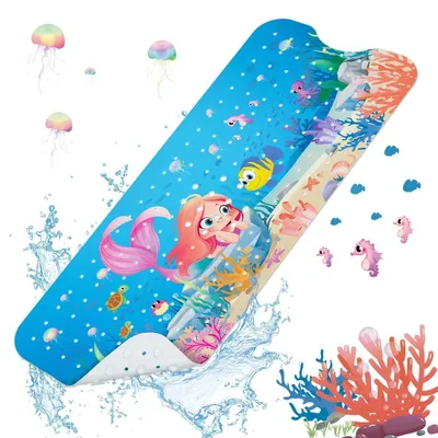 Image de Tapis de bain antidérapant pour enfants, motif sirène, 100 x 40 cm | Tapis antidérapant pour bébé, résistant à la moisissure, sans BPA