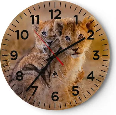 Produktbild von Wanduhr - Rund - Glasuhr - Löwe Natur Tier - 30x30cm - Schleichendes Uhrwerk - Lautlos - zum Aufhängen bereit - Dekoration Modern - Wanddekoration aus Glas - C4AR30x30-3480