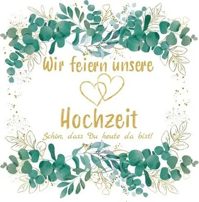 Produktbild von 20 Servietten Eucalyptus Leaves gold Hochzeit - mit Herzen 33x33cm