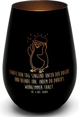 Produktbild von Mr. & Mrs. Panda Gold Windlicht Pinguin Duschen - Schwarz - Geschenk, Glas, Kerzenglas, Singen, Pinguine, Outdoor, Laterne, Teelichthalter, Duschkonzert, Dusche