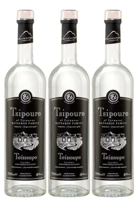 Immagine prodotto di Tsipouro Tirnavos senza anice, confezione da 3 bottiglie da 0,7 litri, 40% vol. | Distillato di vinaccia greco | 100% distillato | Distilleria Katsaros dal 1856 | + 20 ml di olio d'oliva Jassas