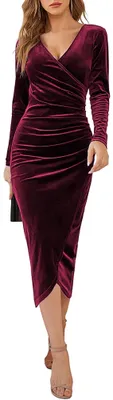 Produktbild von Solidchoice – Damen Cocktailkleid aus Samt mit V-Ausschnitt in Weinrot