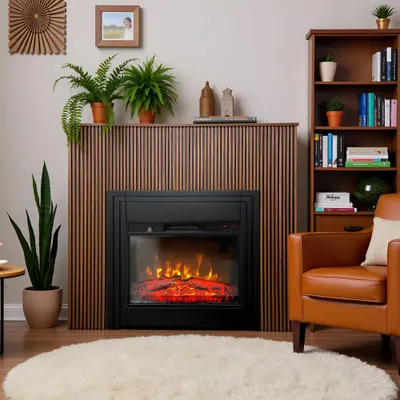 Immagine prodotto di ElectricSun camini elettrici con listelli LAMELIA Rovere scuro, con effetto sonoro, 3 colori, con l'app, L120xH102cm