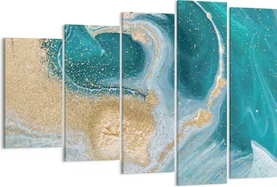 Produktbild von Bild auf Leinwand - Leinwandbild - 5 Teile - Golden Türkis Hintergrund - 150x100cm - Wand Bild - Wanddeko - Wandbilder - Leinwanddruck - Bilder - Wanddekoration - Leinwand bilder - EG150x100-4969