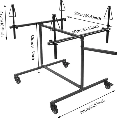 Zdjęcie produktu dla Stojak do malowania felg - Obrotowy stojak do felg - Obrót o 360° - Nośność 100 kg - Regulowana wysokość - 4 kółka, 2 z hamulcem - Czarny