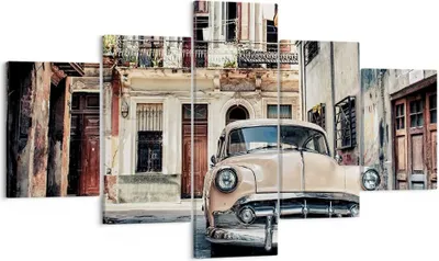 Produktbild von Bild auf Leinwand - Leinwandbild - 5 Teile - Kubanisch Auto Mietshäuser - 125x70cm - Wand Bild - Wanddeko - Wandbilder - Leinwanddruck - Bilder - Wanddekoration - Leinwand bilder - EA125x70-4413