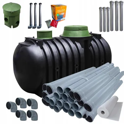 Produktbild von Kleinkläranlage 3000L Zweikammer Komplett-Set | Faulgrube | Filterkorb | PE-Tank | 40m Drainage | Bereit Zur Verlegung