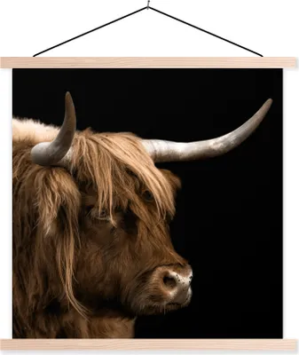 Produktbild von MuchoWow® Textilposter Schottisches Hochlandrind - Tiere - Kuh 60x60 cm mit holzfarbenen Rahmen - Wanddekoration