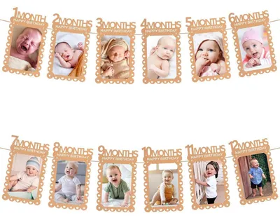 Produktbild von Fotogirlande Happy Birthday Kraftpapier 12 Karten Baby Meilenstein
