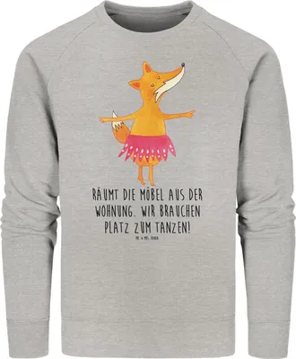Produktbild von Mr. & Mrs. Panda Bio Baumwoll Pullover Fuchs Ballerina Größe S - Heather Grey - Geschenk, Party, Tanzen, Sweatshirt, Geburtstag, Pulli, Sweater, Bio-Pullover, Yeah