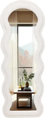 Produktbild von SensaHome Gewellter gepolsterter Standspiegel – Ganzkörperspiegel aus Wildledersamt – 60 x 160 – Teddyweiß