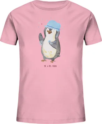 Produktbild von Mr. & Mrs. Panda Kleinkinder T-Shirt Pinguin Duschen 5-6 Jahre (110/116) - Baumwolle Pink - Geschenk, Kindershirt, Kinder Öko, Baden, Kurzarm, Pinguine, Teenager, für