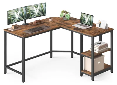Obrázek produktu pro Psací stůl – L-tvarový rohový počítačový stůl – 130x120x76 cm – Úsporný design – Dřevěná konstrukce – Moderní vzhled – Hnědá barva