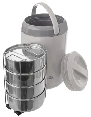 Image de Boîte à repas isotherme - 4 niveaux - 4 x 800 ml - Isolée - Gris