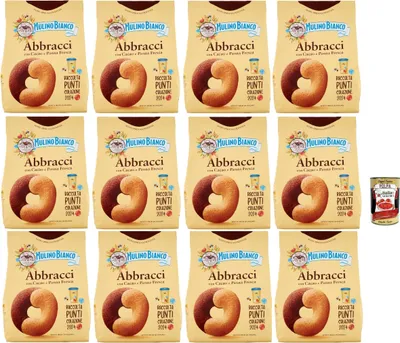 Produktbild von Mulino Bianco Abbracci Biscotti con Cacao e Panna Fresca, Kekse mit Kakao und frische Sahne, biscuits cookies 12x 700 g + Italian Gourmet polpa 400g