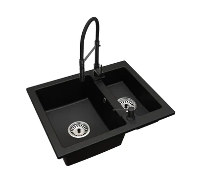 Produktbild von Granit-Küchenspüle YOGI 1,5 Becken mit Küchenarmatur, Seifenspender und Siphon
