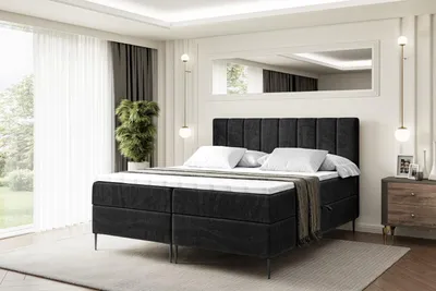 Produktbild von ALTDECOR  Boxspringbett mit Schwarz Füßen, Matratze und Lattenrost, Boxbett, Topper, Polsterbett mit Bettkasten, Bett mit Stauraum H3-Matratze, Doppelbett - OTTA-FC- 140x200 - Schwarz Samt