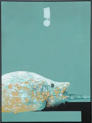 Produktbild von Fine Asianliving Ölgemälde 100% Handgemalt 3D Texture Rahmen Schwarz 90x120cm Fisch Grün