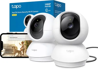 Productafbeelding van TP-Link Tapo C200P2, Beveiligings-IP-camera, Binnen, Draadloos, 2400 MHz, Voor op een tafel, Zwart, Wit
