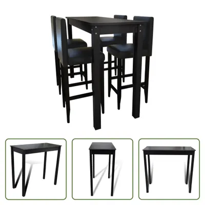 Image de Set de bar Table de bar avec 4 tabourets de bar Noir