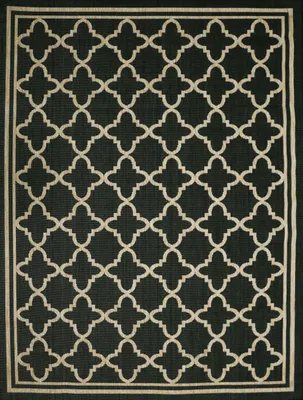 Produktbild von Teppich In- und Outdoor Flachgewebe Terrasse Balkon Wetterfest Wintergarten Robust Marokkanisch geprägtes Design, Farbe:Beige-Black, Maße:160x220 cm