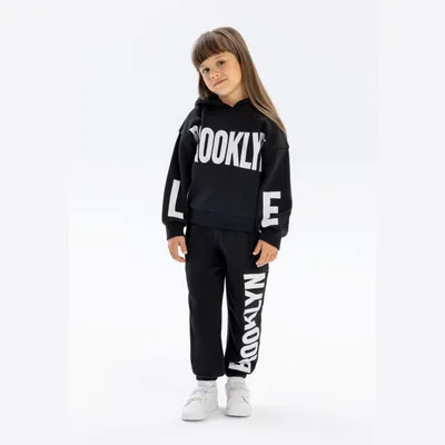 Produktbild von Minoti Jogginghose Baumwolle Kapuze Schwarz Gr. 98 für Mädchen