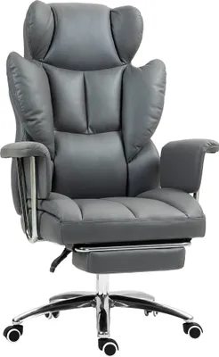 Zdjęcie produktu dla Krzesło biurowe HOMCOM, ergonomiczne krzesło biurowe z podłokietnikami, podnóżkiem, regulowane na wysokość, wykonane z tkaniny z mikrofibry, wyściełane krzesło komputerowe, ciemnoszare