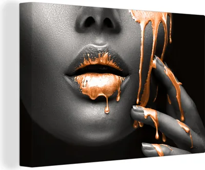 Obrázok produktu pre MuchoWow® - Plátno - Rty - Oranžová - Čierna, nástenná maľba, nástenné dekorácie obrazy obývacia izba, 120x80cm