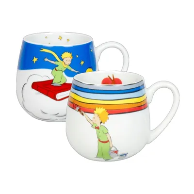 Produktbild von Könitz Porzellan Kuschelbecher Set „der kleine Prinz Sterne und Regenbogen“ 2 teiliges schönes Kaffeebecher Set, Kaffeetassen aus Porzellan 400ml
