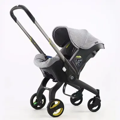Image de Poussette 3-en-1 - légère et pliable - poussette de voyage réglable en gris