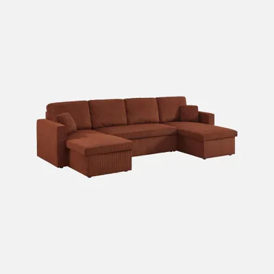 Produktbild von sweeek - 4-Sitzer Wohnlandschaft mit Schlaffunktion, Stauraum und Cordbezug - Terrakotta