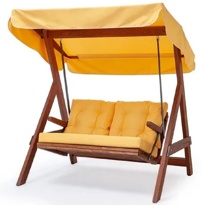 Produktbild von Casa Padrino Luxus Hollywood Schaukel Gelb / Braun - Moderne Wetterfeste Garten Schaukel mit Sonnendach - Garten Möbel - Terrassen Möbel - Luxus Möbel