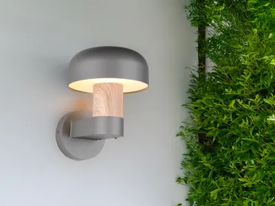 Produktbild von LED Außenwandleuchte Anthrazit und Holzoptik moderne Terrassenbeleuchtung H:24cm