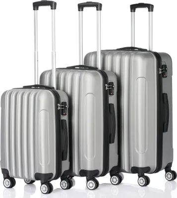 Produktbild von Hartschalenkoffer Reisekoffer-Set Koffer-Set Trolley-Set 3 Stk. mit Längsstreifen ABS Silber grau