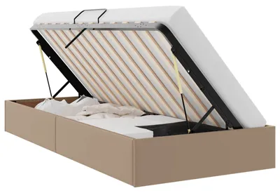 Image de Structure de lit Ottoman, couleur cappuccino, 90 x 190 cm, revêtue de similicuir