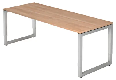 Produktbild von bümö Schreibtisch Serie-R - Gestell: Silber, Nachbildung: Nussbaum, Größe:  200 x 80 cm